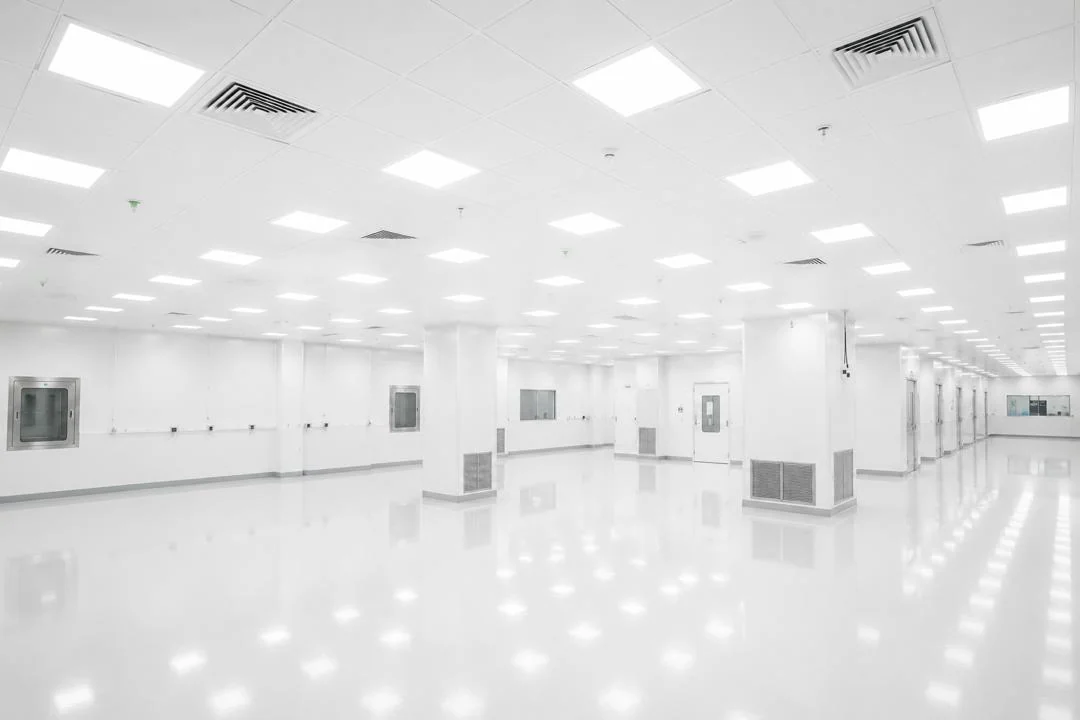 LED Ceiling Panels in a White Industrial Cleanroom